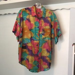 Anchor Blue short sleeve, collared, button down blouse.